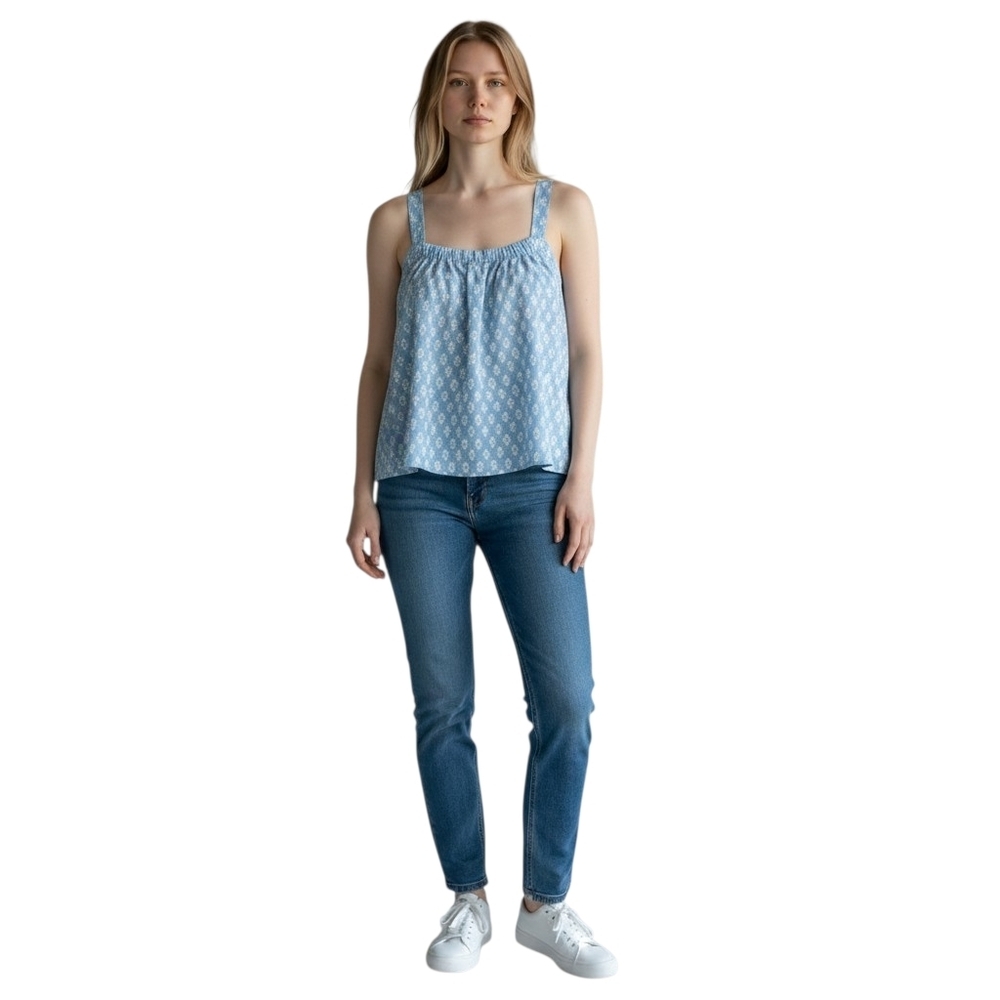 Old Navy Boho Floral Crop Tank Top M Light Blue Bow Back Women's Flowy - Picture 2 of 6